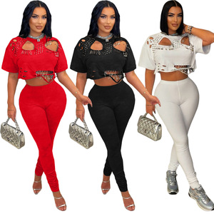 2025 ilkbahar yaz kadın yeni moda rahat iki parçalı Set düz renk kısa tişört boyun delik Pin sınır ötesi dijital - Product Image 1