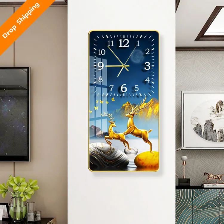 Orologio personalizzato Animal Art Living Room Decor Canvas 3D Wall Hanging Glass Painting
