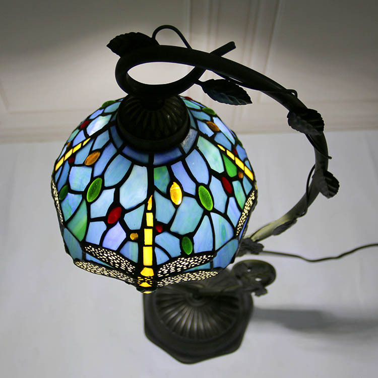 LongHuiJing Tiffany Lamp Dragonfly Style Stained Glass Table Lamps