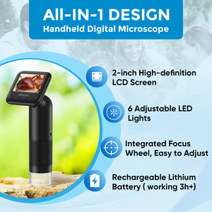 Molde privado LED Digital Handheld 400-800X Juego de microscopio LCD con diapositivas de tarjeta SD de 23g para detección de piel de observación biológica - Product Image 2