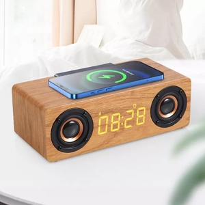 Premium Quality All in <strong>One</strong> Multi Function Wooden Bedside Digital Led Alarm Clock FM Radio BT Wireless Speaker Wireless <strong>Charger</strong> - Product Image 5