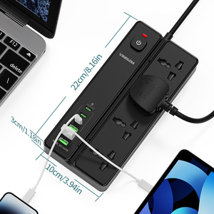Venta caliente Universal Black Multi Socket 4AC Outlets con USB y toma de corriente tipo C con protector contra sobretensiones Multi Plug Outlet - Product Image 6