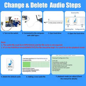 Módulo de 16MB Cable tipo C Grabación fácil 16 minutos Saludos personalizados Botón azul Altavoz de sonido activado para bricolaje - Product Image 6