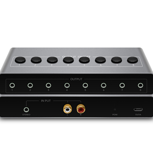 Divisor de Audio 1x8 con RCA y entrada estéreo de 3,5mm, 8 vías de salida de audio estéreo de 3,5mm