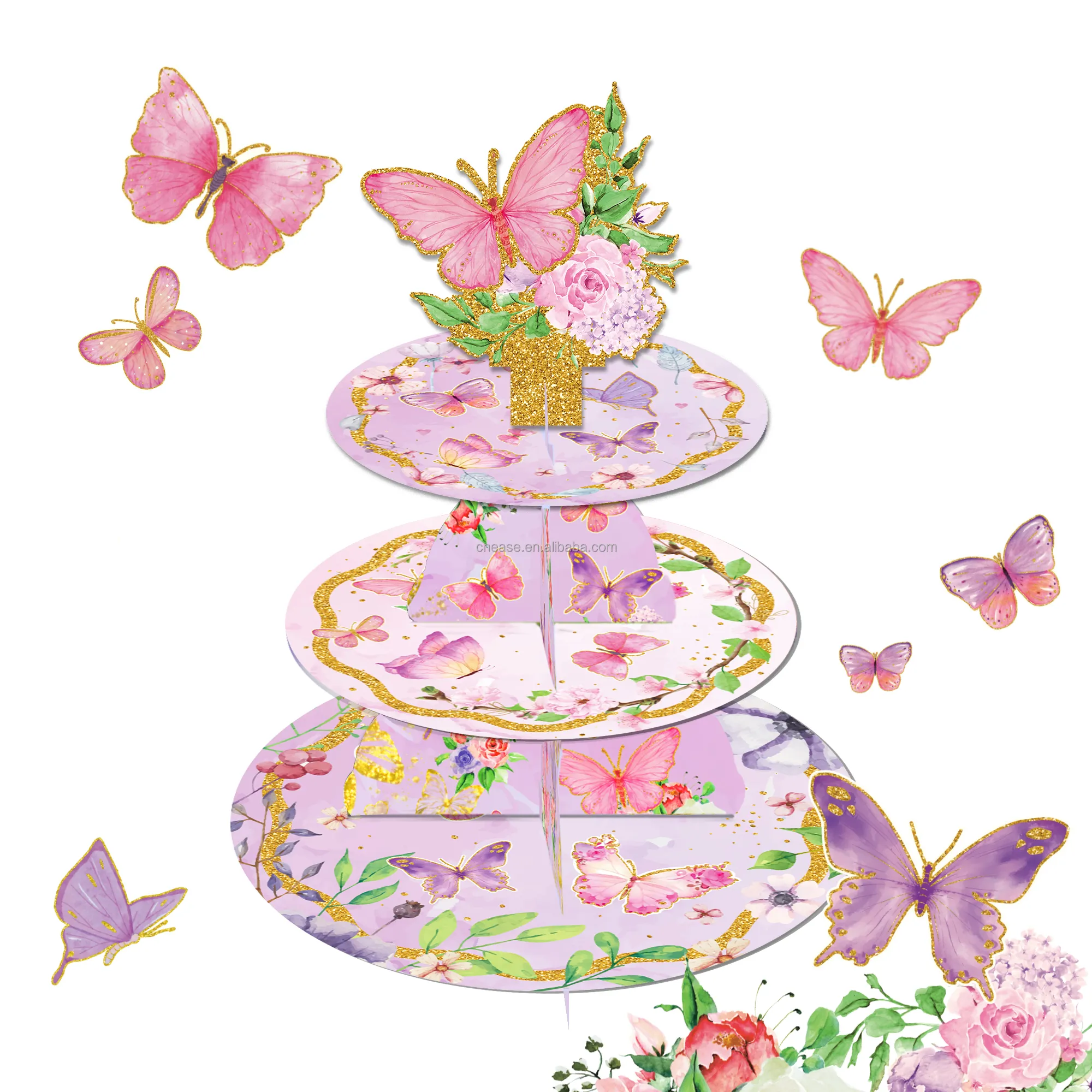 DT075 Butterfly Party Theme Kuchenst änder 3 Tier Cupcake Stand Party Dekorationen für Geburtstags feier zubehör