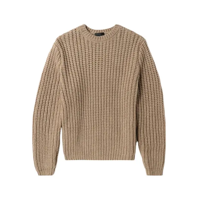 Kai Qi clothing new brown men bulky pearl ribbed round neck sweater knitted heavy sweater men thick fashion sweater