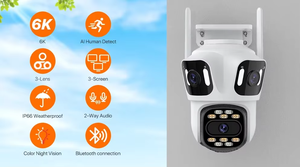 ICSEE 4K 8MP户外IP摄像机Wifi 3镜头三屏安全PTZ摄像机自动跟踪视频网络闭路电视摄像机白色 - Product Image 6