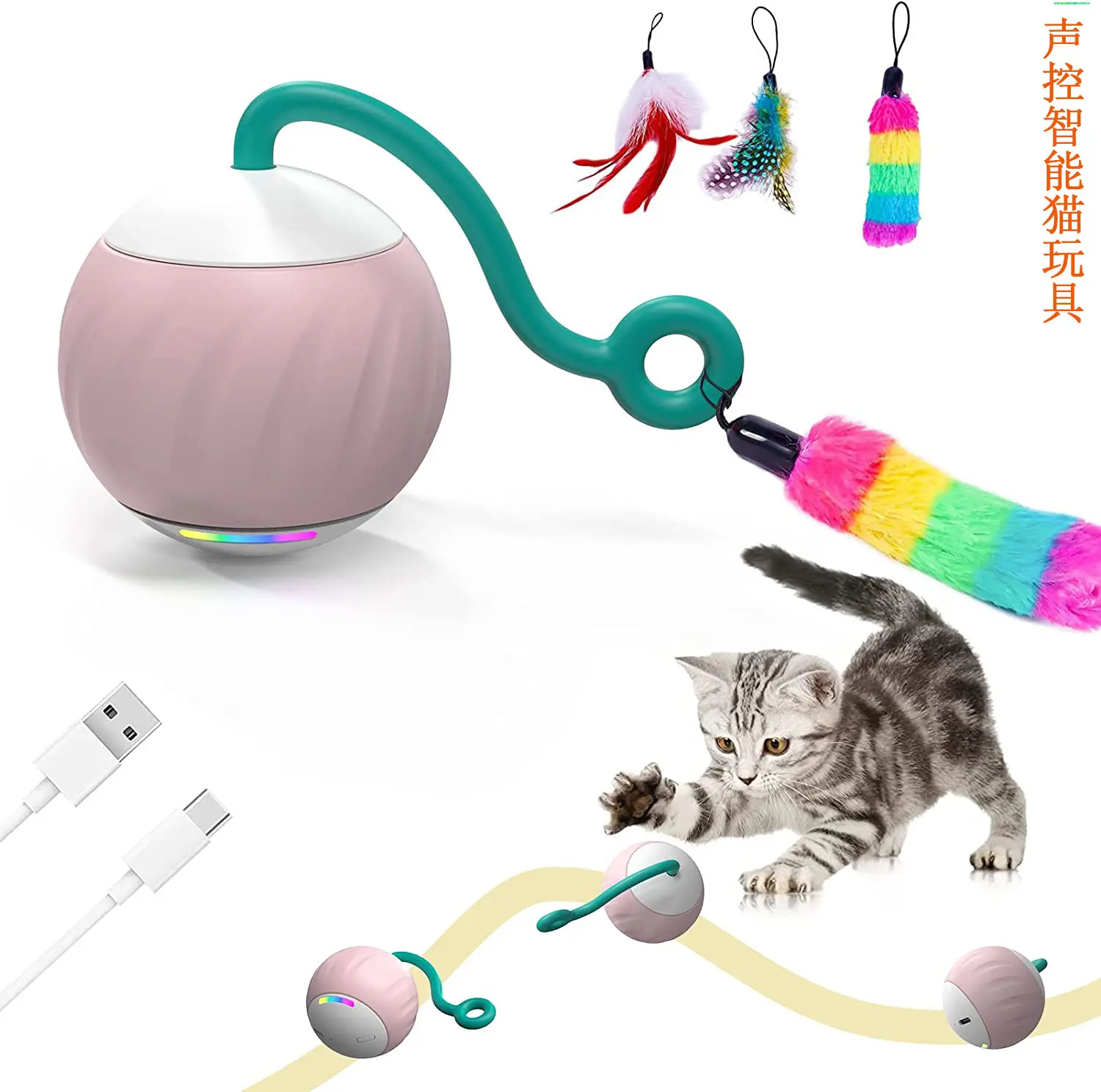 Giocattoli Smart per gatti con pallina automatica a rotazione vocale con telecomando a Led ruota dei colori con ricarica per gatti giocattoli interattivi