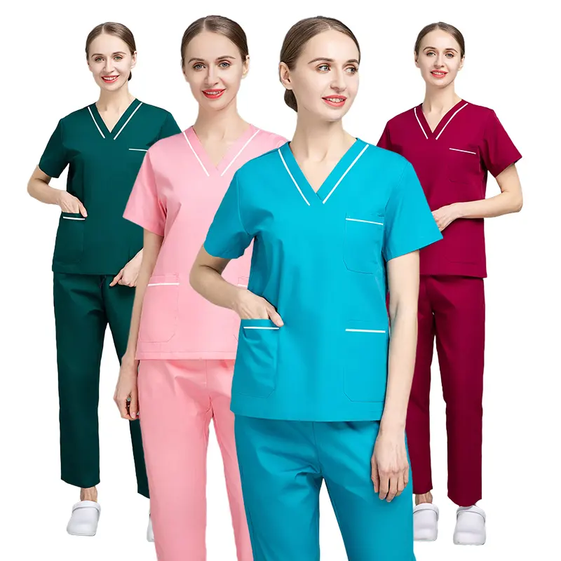 Viaoli Alta Qualidade C35T65 Branco Azul Marinho Luz Azul Rosa Enfermeira Médico Roupas Uniforme Médico Cirúrgico Scrubs Conjuntos