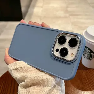 Eletcplated Lens sıvı silikon iPhone için kılıf 14 16 15 11 12 13 Pro Max X XR XS Max 7 8 6 artı düz renk yumuşak kapak - Product Image 3