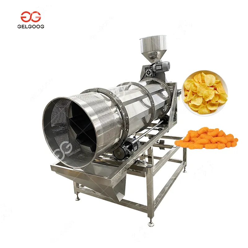 Snacks de plátano continuo automático, máquina de sazonado de alimentos con sabor, sistema de pulverización de patatas fritas, 100-500 Kg/H