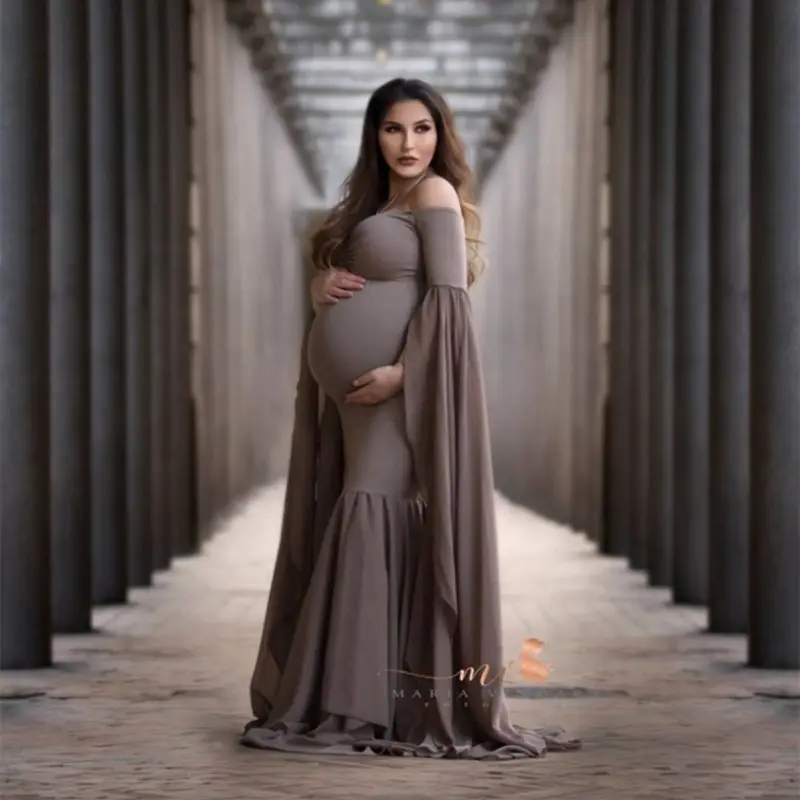 2021卸売妊娠中の服女性ホワイトマキシドレスマタニティ写真撮影ドレス妊娠中の女性