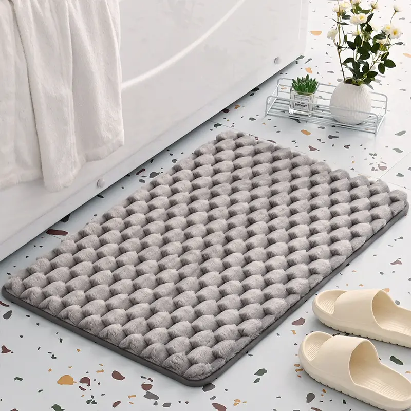Modern Geometric Polyester Bathroom Shower Mat Anti Slip Bedroom Doormat High Pile Super Water Absorbent Non Slip Bath Door Mat