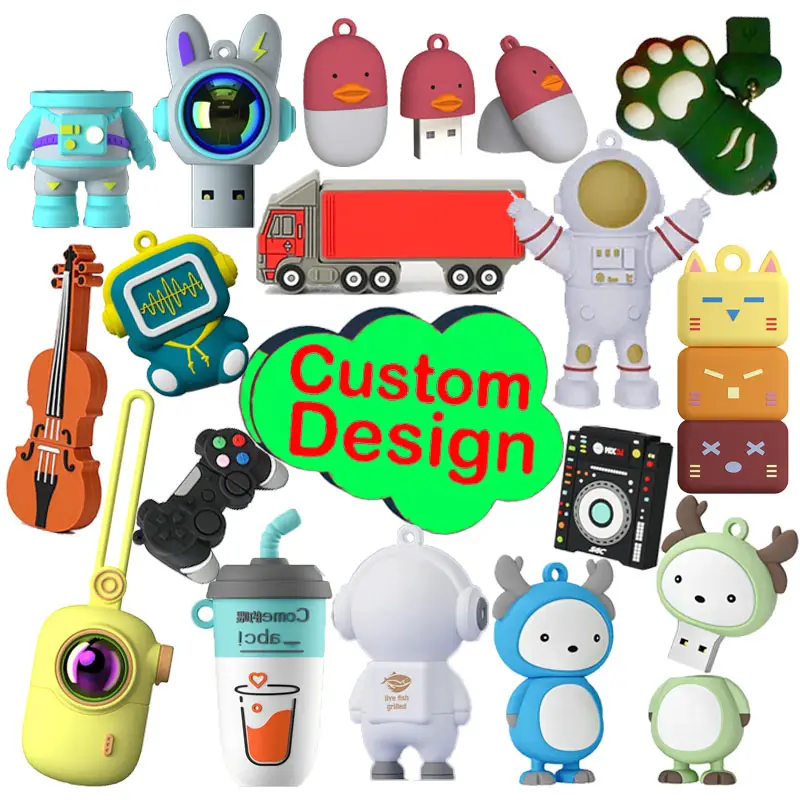 Kustom bentuk kartun 3D bentuk Pen Drive desain pencetakan kartun Memorias Stik Usb grosir Pvc silikon memori Usb Flash Drive