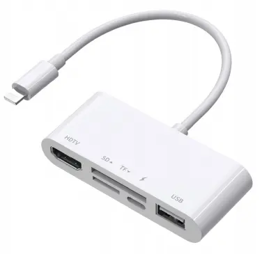 Adaptateur OTG pour caméra USB 5 en 1 avec ports HDTV SD TF de charge, extenseur HD compatible avec le téléphone