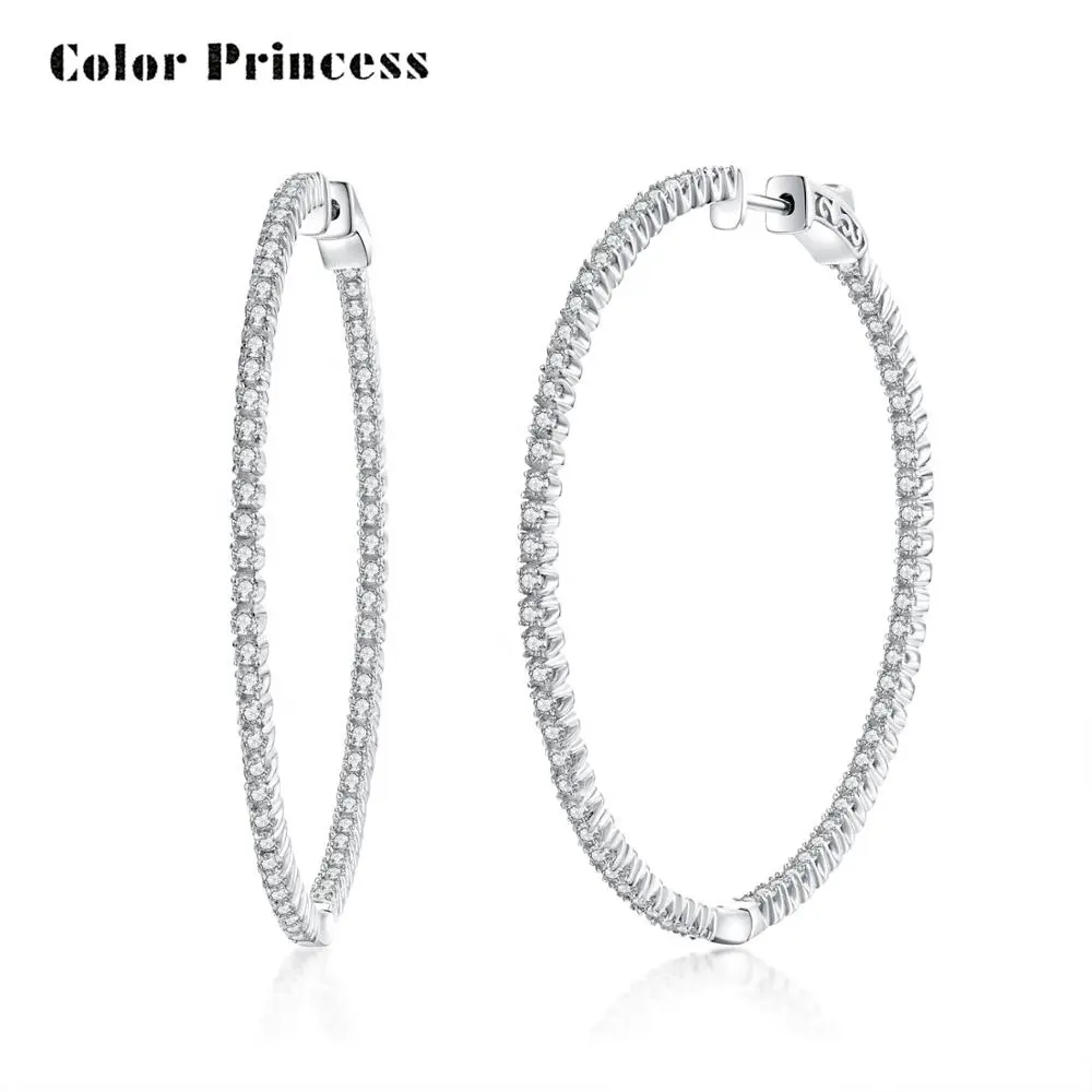 Fábrica de la joyería de plata esterlina sólida 925 ronda blanco Cubic zirconia grandes dentro aro pendientes para las mujeres