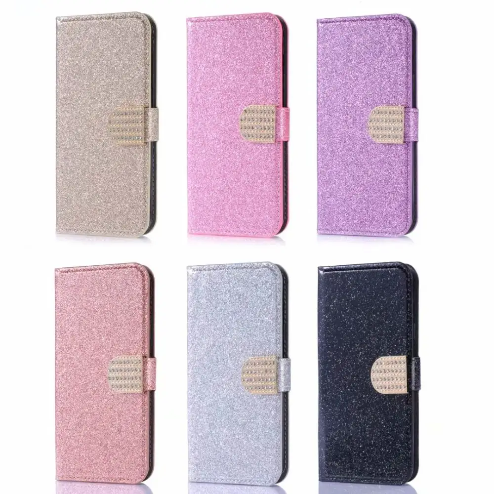 Leather Flip Case for Apple iPhone 7 8 XS XR 11 12 13 14 15 Pro Max Samsung S24 Plus S23+ S22 Ultra Bling cell phone flip cover