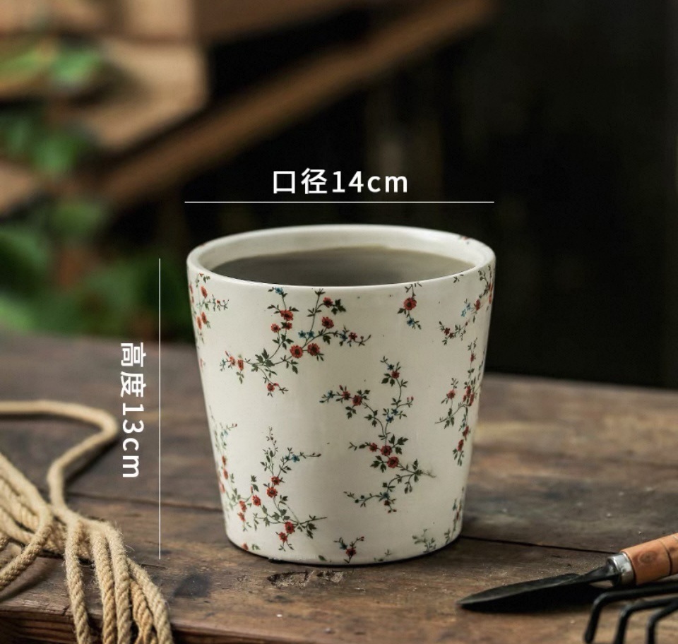 Maceta pequeña con estampado floral-1413 cm-con agujeros de drenaje