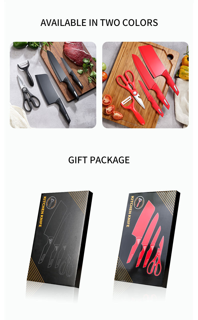 Stainless steel black kitchen knife set with gift box packaging