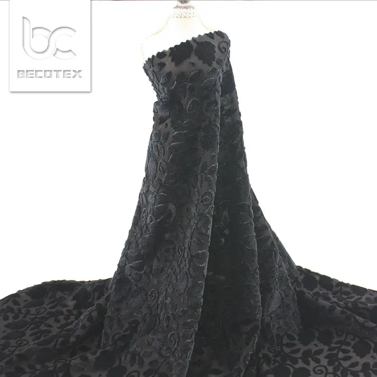 Poliéster estiramiento urdimbre Burnout coreano tela de terciopelo de seda para vestidos ropa