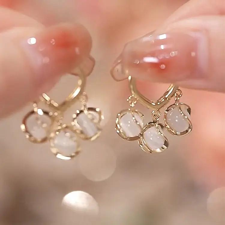 Pendientes colgantes de circonita y cristal de ojo de gato para mujer y niña, aretes de perlas de imitación, joyería al por mayor