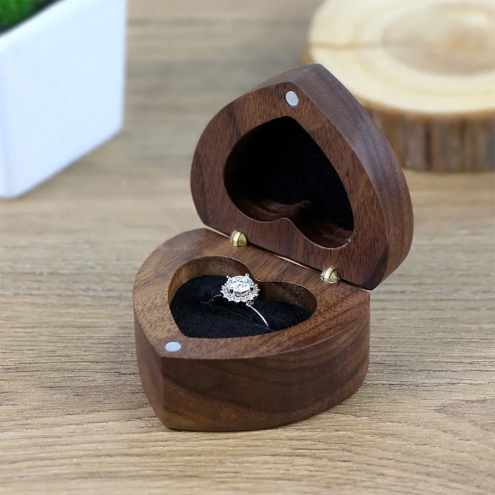 Houten Juwelendoos Rustieke Houten Ring Ketting Gegraveerd Logo Sieraden Verpakking Custom Sieraden Doos