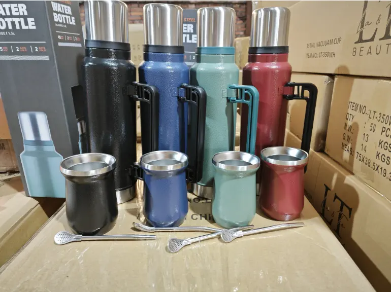 6oz 1.0L 1.3L mate yerba tasse en acier inoxydable kit thermos de voyage ensemble réutilisable logo personnalisé bouteille d'eau thermale pour sports de plein air