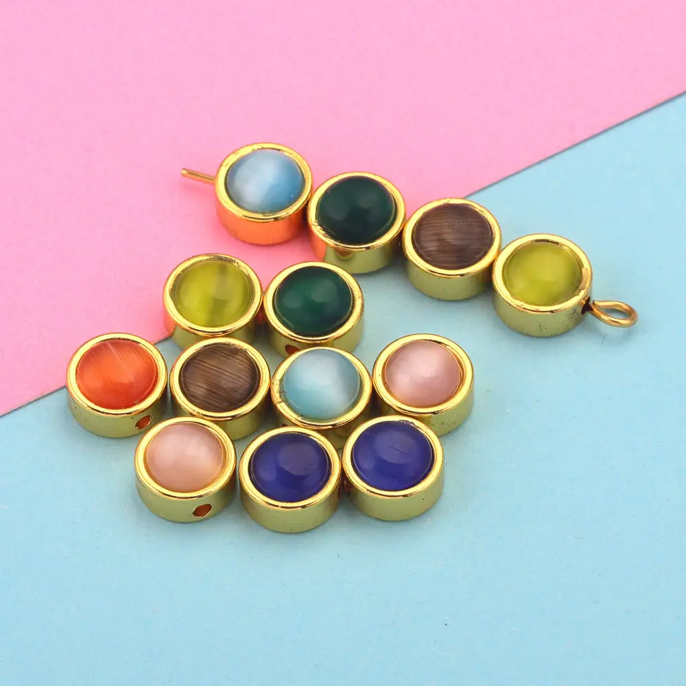 Perles d'opale incrustées d'acier inoxydable pour la fabrication de bracelets perles de pierre naturelle cristal pierre de naissance bricolage collier accessoires 7mm /10mm