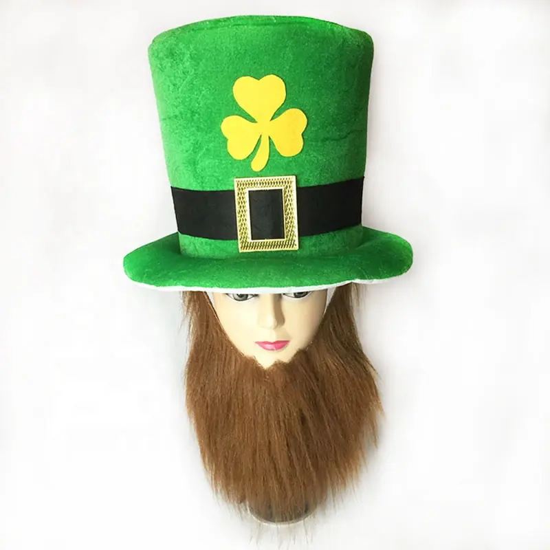 緑の口ひげが付いているシャムロックのベルベットの帽子聖パトリックの日のパーティーアクセサリー大人のためのレプラコーンの帽子とひげ