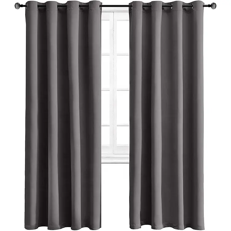 Ready Made Curtains Triple Weaving 100% Polyester Solid Blackout Curtains Cortinas for Living Room