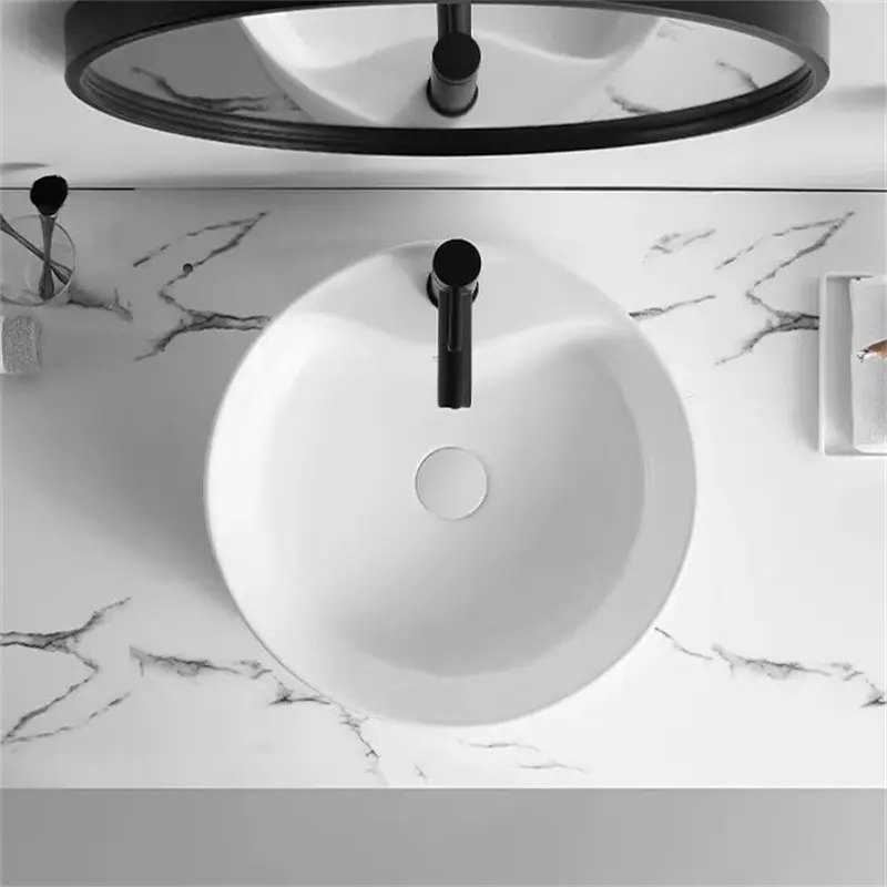 Lavabo redondo de cerámica para baño, lavamanos de encimera, personalizado, color blanco