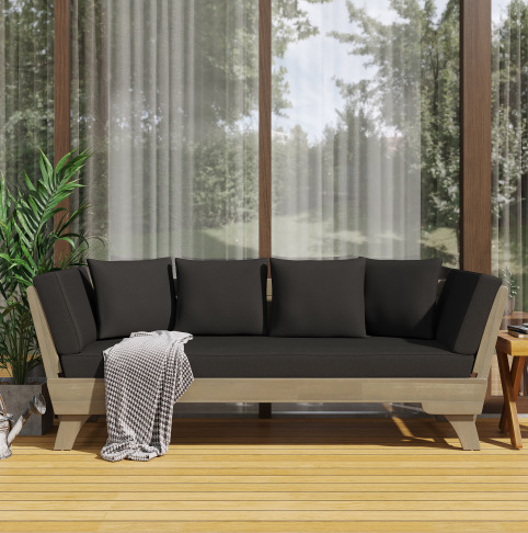 Tissu gris et noir + Bois d'acacia