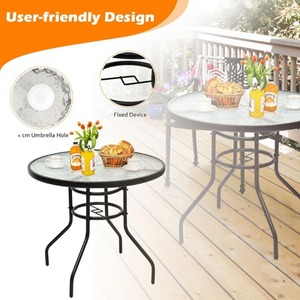 32 Inch <strong>Patio</strong> Tempered Glass Steel Frame <strong>Round</strong> Table with Convenient Umbrella Hole - Product Image 2