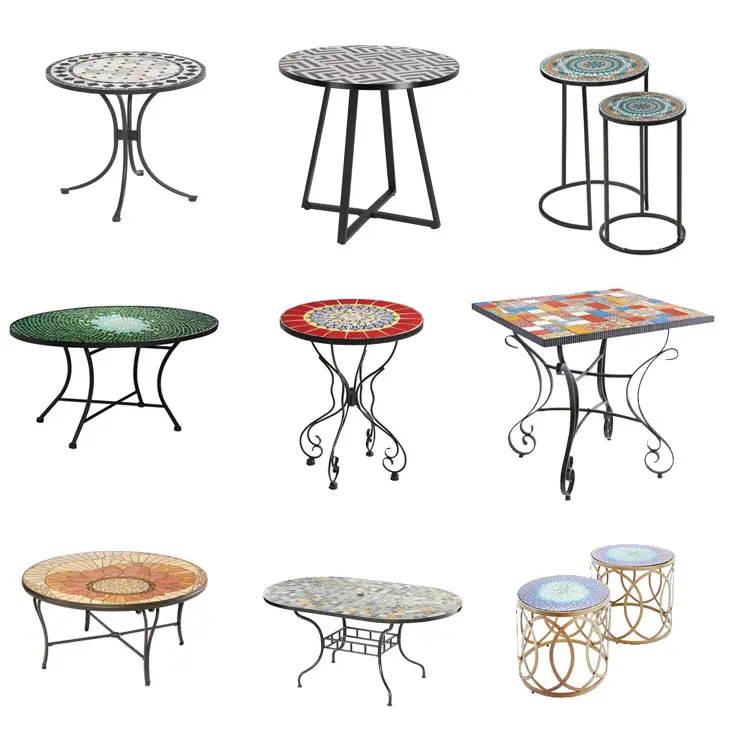 Mosaic iron art long table, outdoor indoor coffee milk tea shop leisure round tables and chairs