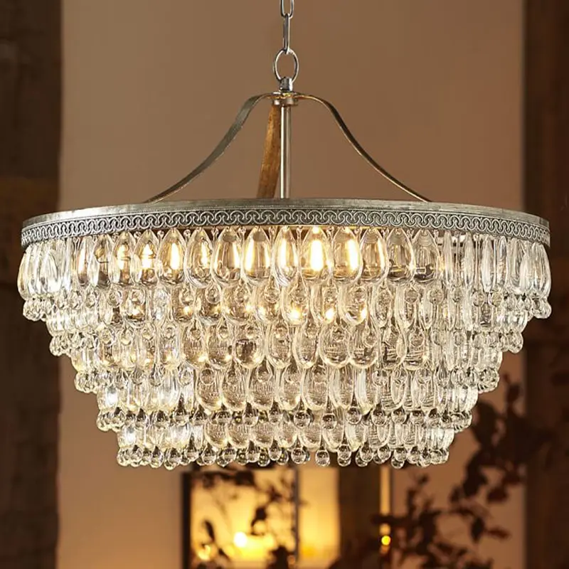 American LED gotas de agua Retro candelabros de techo de cristal salón comedor colgante luz decoración del hogar lámpara colgante Accesorios