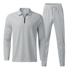 EUR boyutu Polyester 2 parça takım elbise uzun kollu yarım fermuar Polo T Shirt erkekler koşu özel erkekler setleri