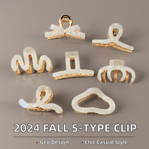 2024秋季复古风格醋酸小<span class=keywords><strong>s</strong></span>型夹可爱塑料合金马尾辫刘海派对女孩发爪