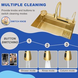 Hand Made Stain Kitchen <strong>Sinks</strong> Gold Nano Finish 3mm Thick Single Bowel Kitchen <strong>Sink</strong> Set Large Space <strong>with</strong> Drain <strong>Overflow</strong> - Product Image 3
