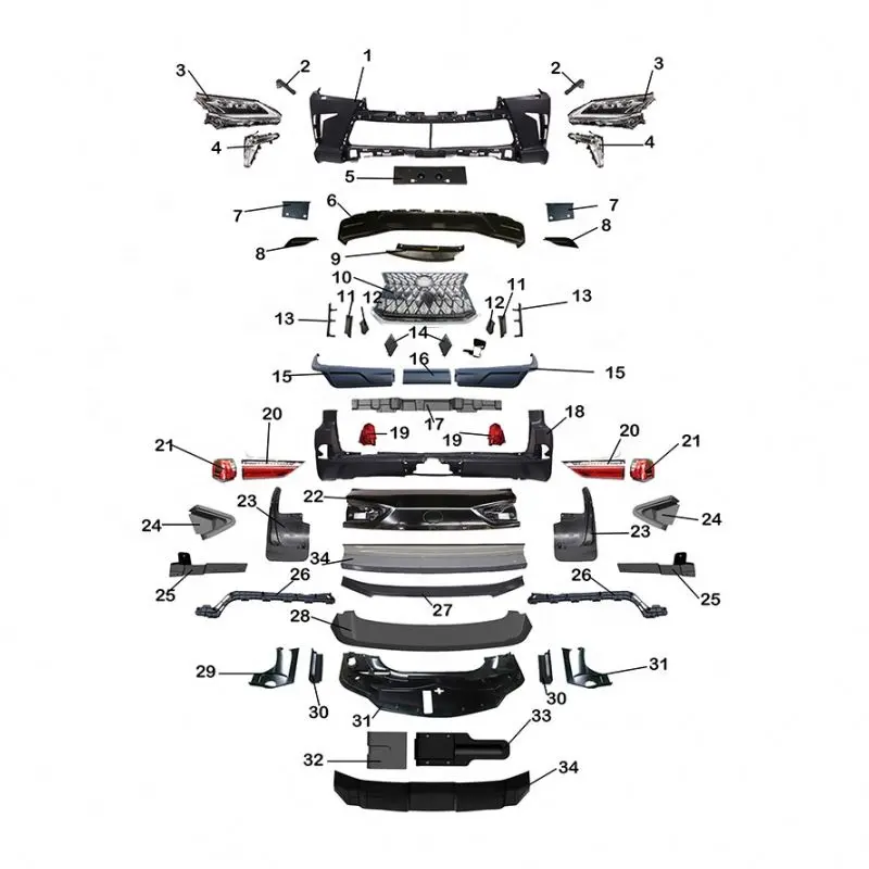 طقم هيكل لـ lx570-الترقية إلى exus من القديم إلى الجديد تشمل مصدات أمامية وخلفية ومصباح أمامي