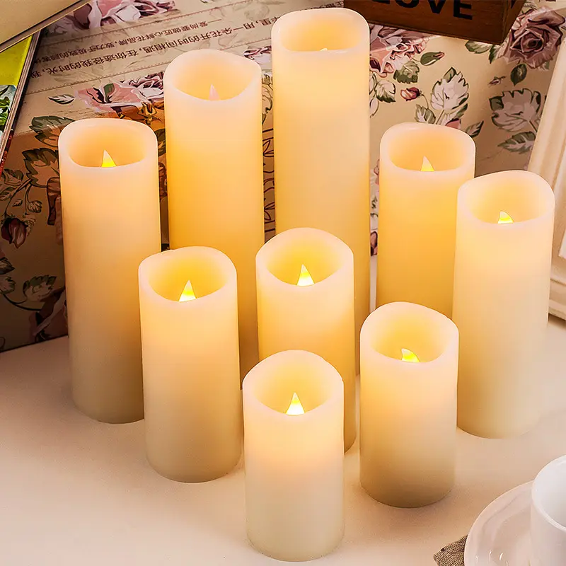 Velas sin llama con pilas para decoración de bodas, 4 "5" 6 "7" 8 "9" con control remoto y temporizador, vela LED de pilar de cera Real