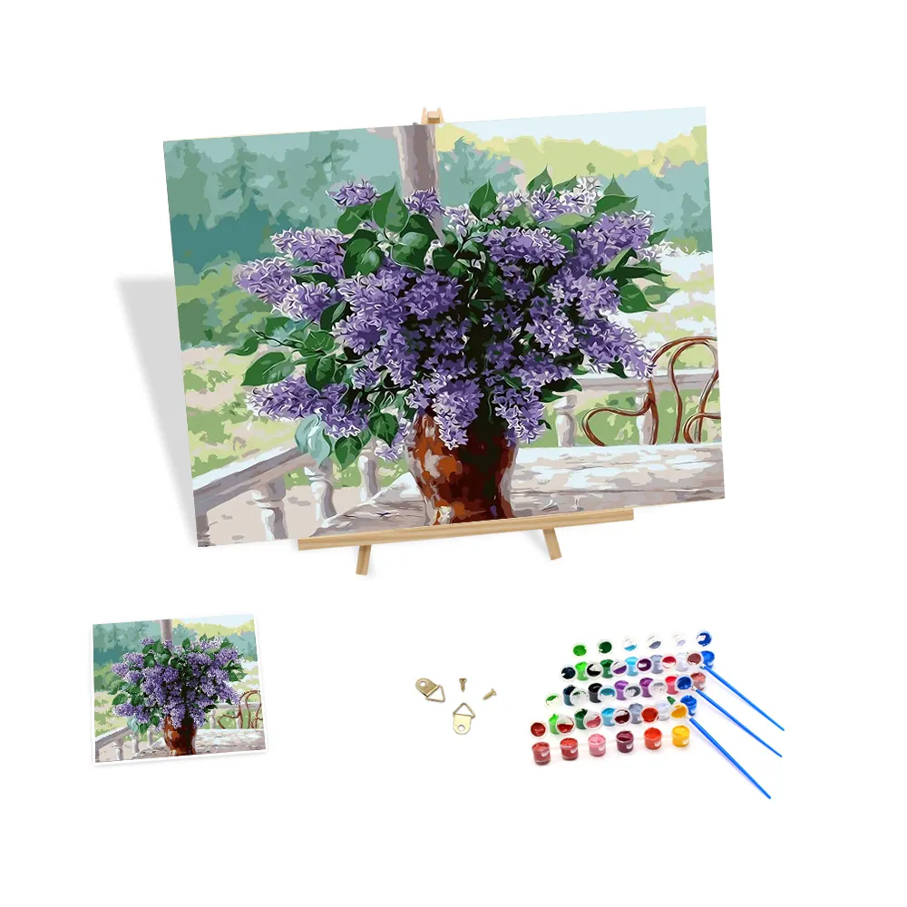 Modern Decor Painting by Numbers Flower Diy Hand-painted Oil Painting by Number Lavender in Vase Still Life Paintings