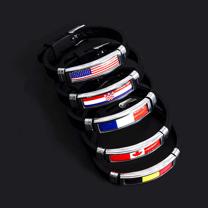 SC Grosir Gelang Silikon Sederhana Gelang Nasional Baja Nirkarat Gelang Fashion Bendera Nasional Gelang untuk Pria