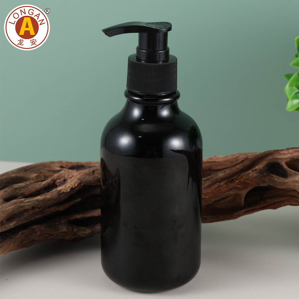 Amber bottle with plastic lotion pump
