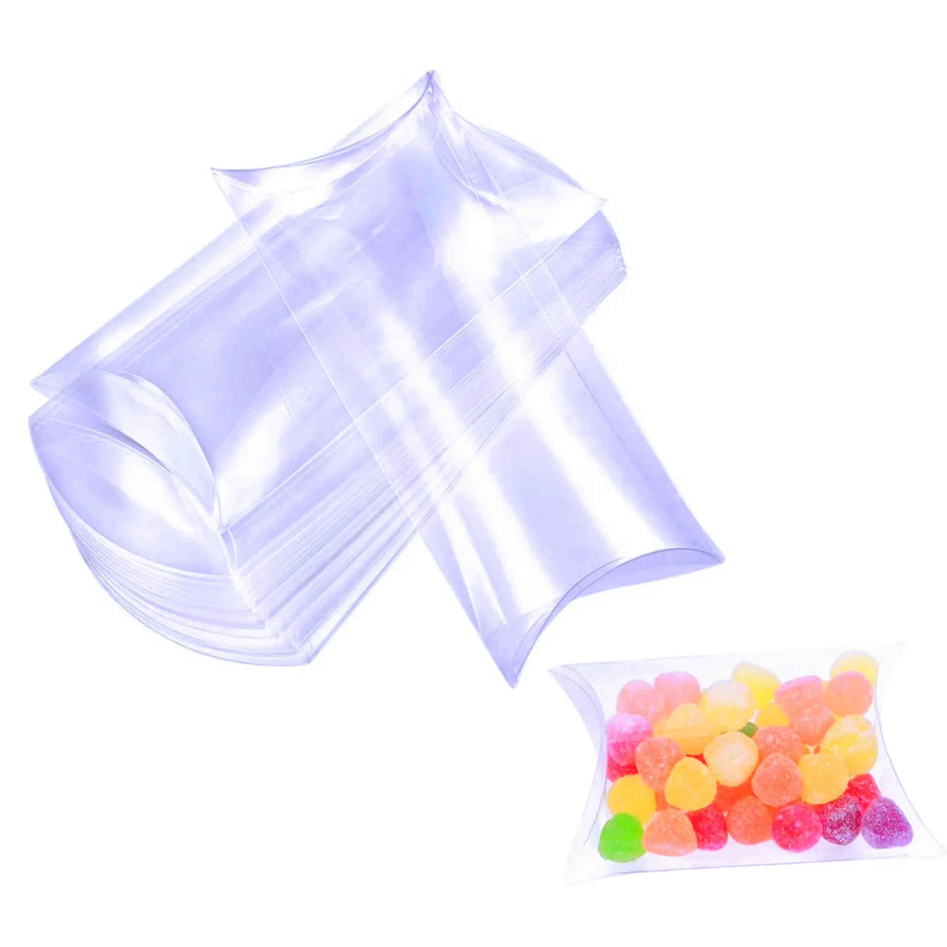 Boîte cadeau d'oreiller en plastique transparent utilisée pour emballer des bonbons, des bijoux, des mini boîtes en plastique