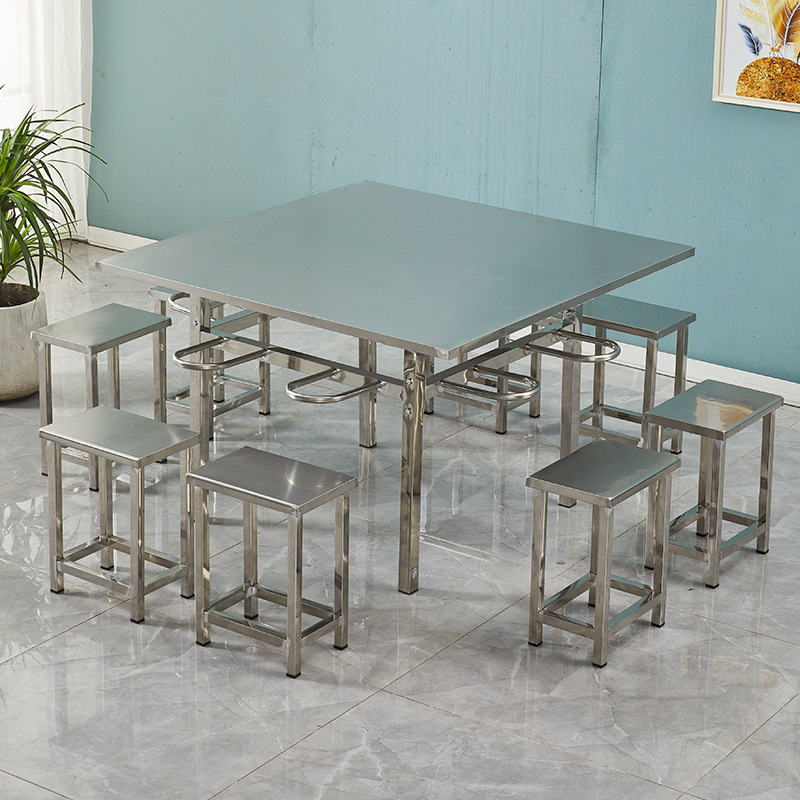 Eight-person square table and stools