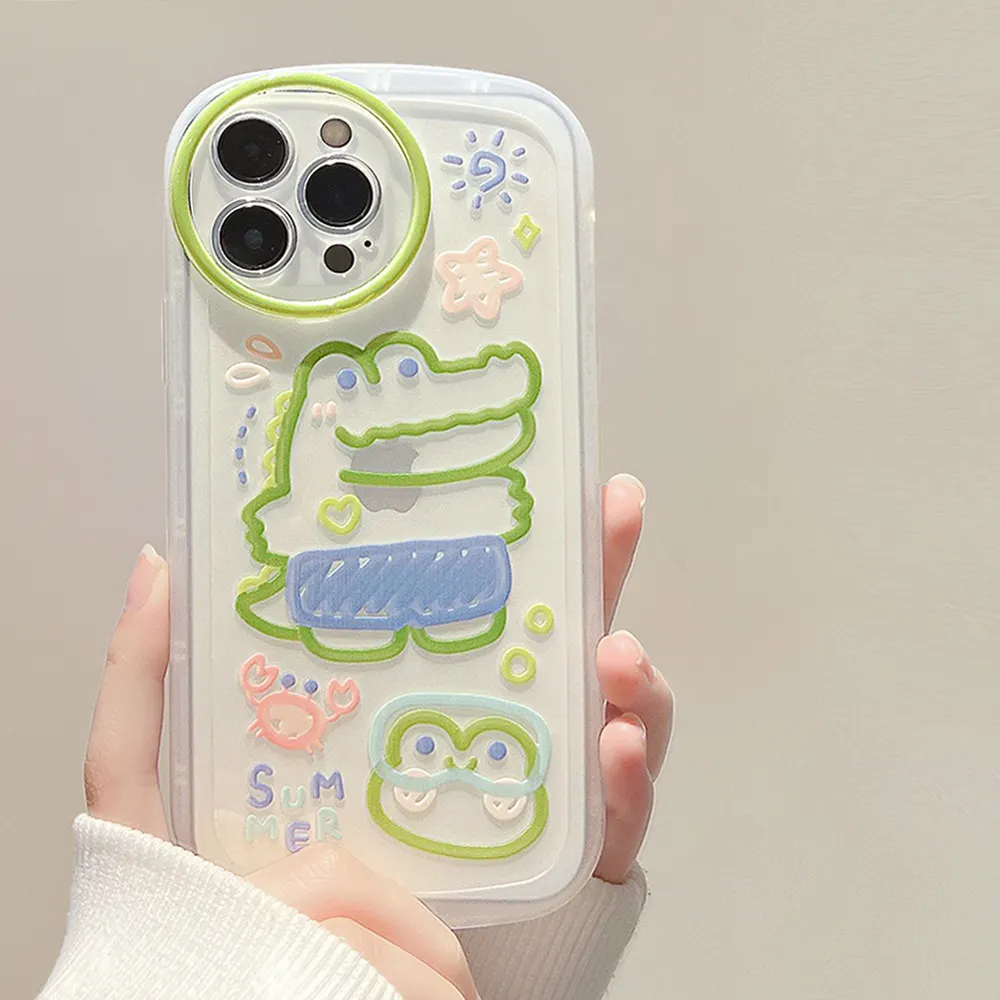 아이폰 15 14 13 12 11 프로 맥스 IMD 소프트 실리콘 귀여운 악어 쉐이크 토끼 오리 클리어 휴대 전화 케이스