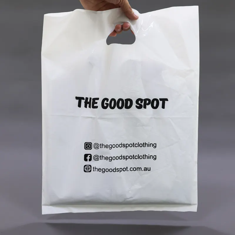 Sacchetto fustellato del sacchetto di plastica della maniglia di progettazione di Logo stampato abitudine per l'imballaggio della scarpa dell'abbigliamento
