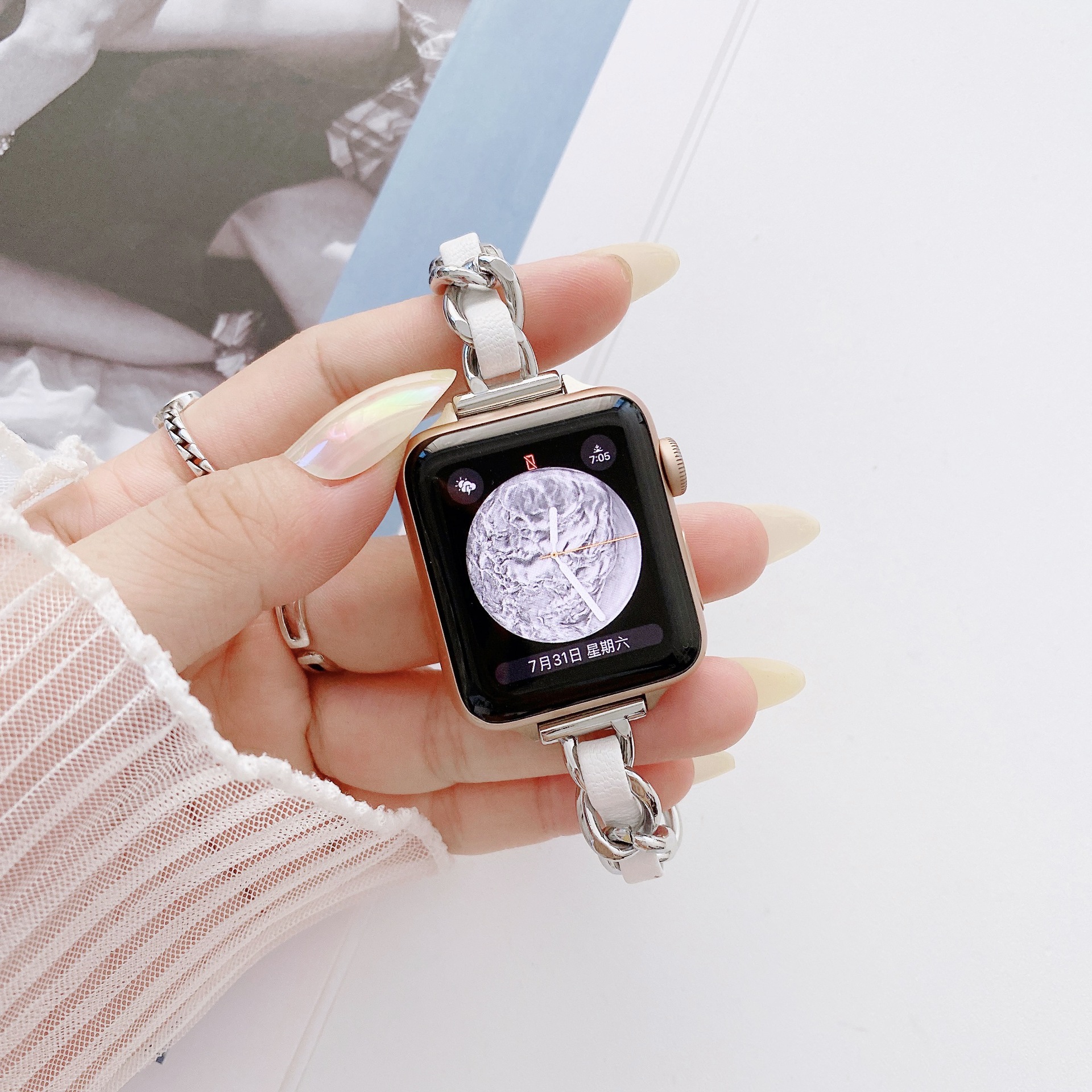 1 Silver White Leather