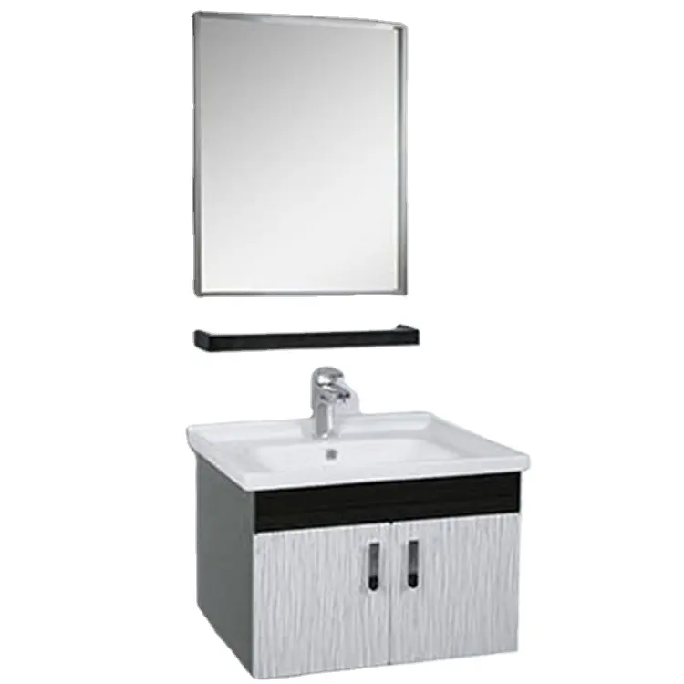 2021 novo estilo moderno móveis de aço inoxidável de montagem na parede da vaidade do banheiro do armário com espelho
