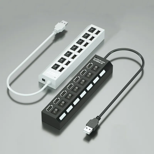 USB集线器2.0分离器坞站电脑配件，带电脑多集线器USB 7端口多端口集线器电源适配器 - Product Image 2